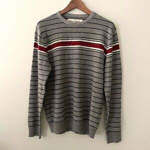 Gray and Red Striped Crewneck Knit Sweater by Urban Heritage